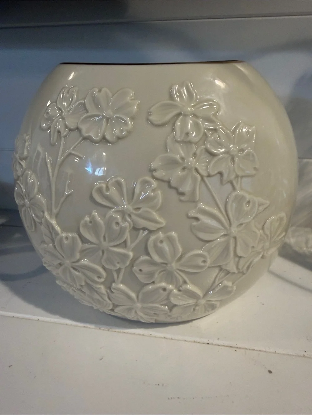 Lenox White Embossed Floral Ceramic Globe Vase